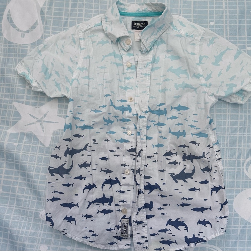 OshKosh B'gosh Kids Shark Print Shirt - Blue and White